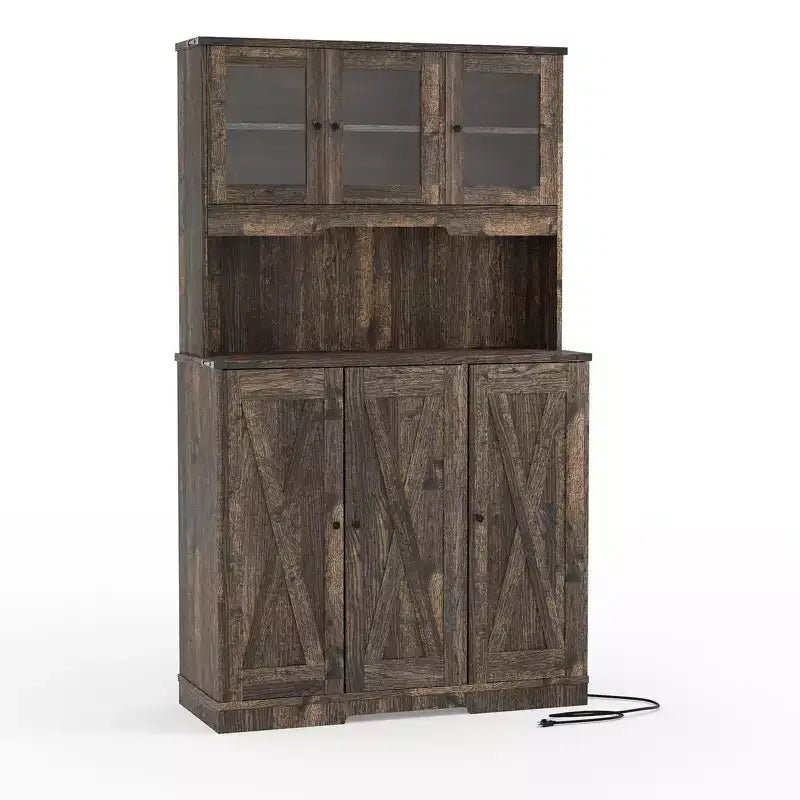 Dispensa da cucina autoportante con ante in acrilico, armadio da cucina alto 178 cm con mobiletto per microonde, credenza per caffè e dispensa alimentare