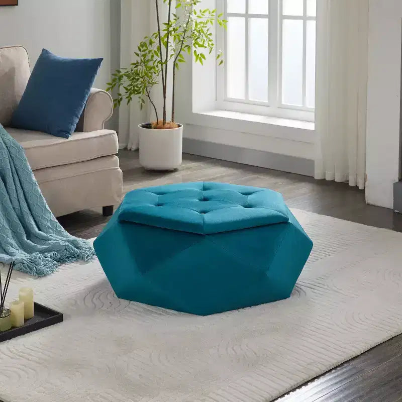 Okak Moderno Tavolino Ottomano Trapuntato in Velluto con Pratico Contenitore, Poggiapiedi Laterale Multi-Funzionale per Camera da Letto, Ingresso
