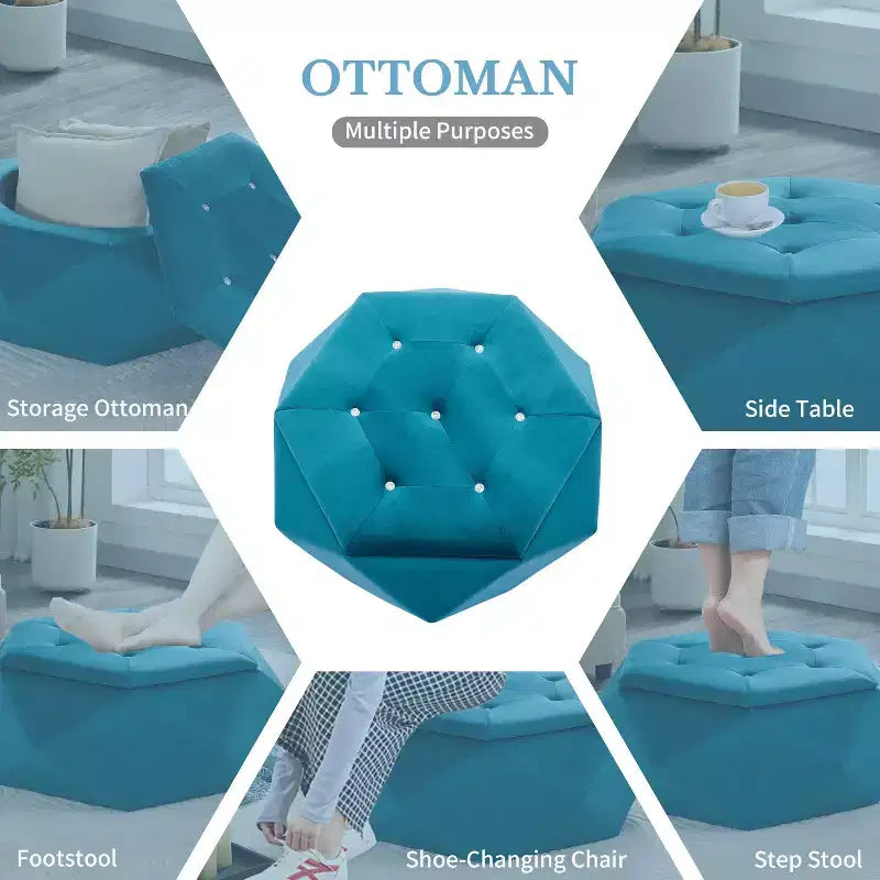 Okak Moderno Tavolino Ottomano Trapuntato in Velluto con Pratico Contenitore, Poggiapiedi Laterale Multi-Funzionale per Camera da Letto, Ingresso