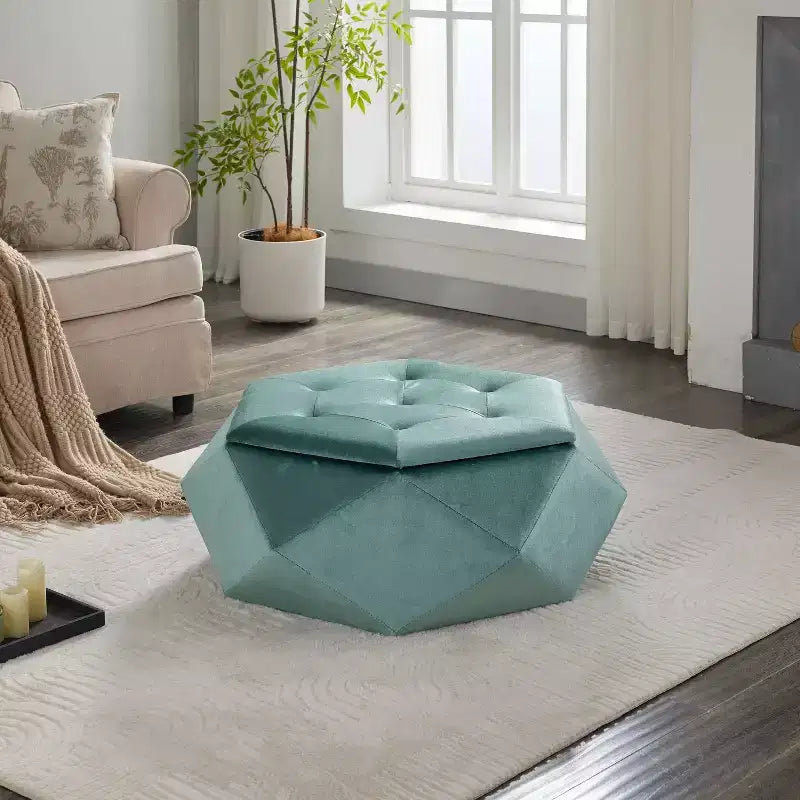 Okak Moderno Tavolino Ottomano Trapuntato in Velluto con Pratico Contenitore, Poggiapiedi Laterale Multi-Funzionale per Camera da Letto, Ingresso