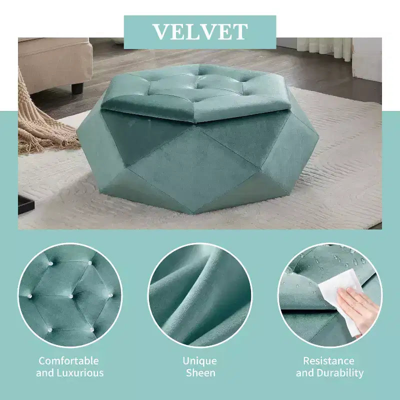 Okak Moderno Tavolino Ottomano Trapuntato in Velluto con Pratico Contenitore, Poggiapiedi Laterale Multi-Funzionale per Camera da Letto, Ingresso
