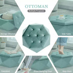 Okak Moderno Tavolino Ottomano Trapuntato in Velluto con Pratico Contenitore, Poggiapiedi Laterale Multi-Funzionale per Camera da Letto, Ingresso