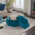 Okak Modern Velvet Diamond Tufted Ottoman Coffee Table with Practical Storage,Multi-Functional Side Footrest for Bedroom,Entryway