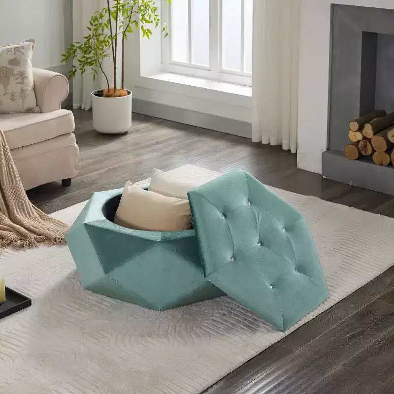 Okak Moderno Tavolino Ottomano Trapuntato in Velluto con Pratico Contenitore, Poggiapiedi Laterale Multi-Funzionale per Camera da Letto, Ingresso