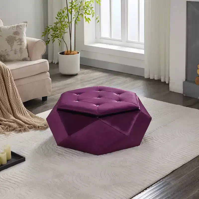 Okak Moderno Tavolino Ottomano Trapuntato in Velluto con Pratico Contenitore, Poggiapiedi Laterale Multi-Funzionale per Camera da Letto, Ingresso