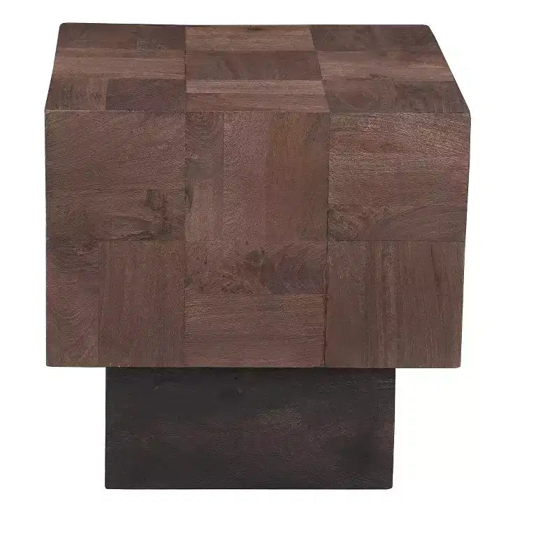 HomeRoots 22 Tavolino/Comodino a blocco quadrato in legno massello grigio anticato