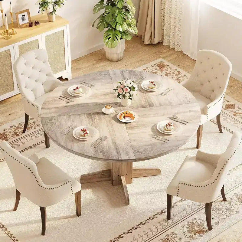 Tavolo da pranzo rotondo GustoWave da 47'' per 4-6 persone, tavolo da cucina rotondo stile rustico con base a piedistallo incrociato - Cucina, Sala da pranzo, Appartamento