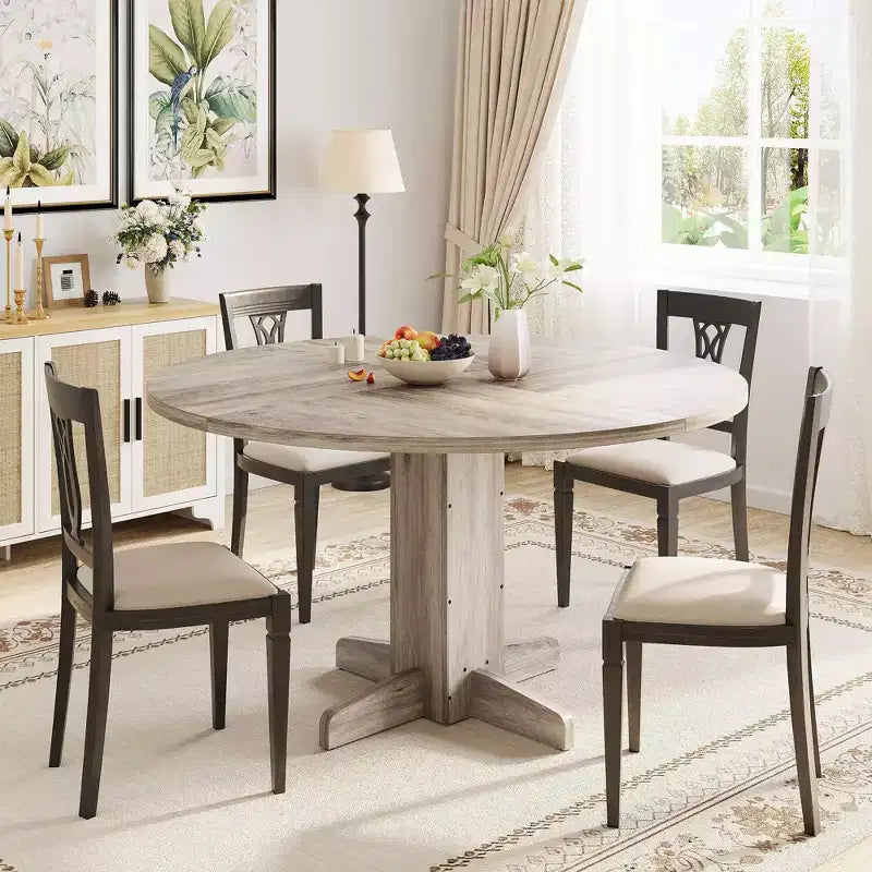 Tavolo da pranzo rotondo GustoWave da 47'' per 4-6 persone, tavolo da cucina rotondo stile rustico con base a piedistallo incrociato - Cucina, Sala da pranzo, Appartamento
