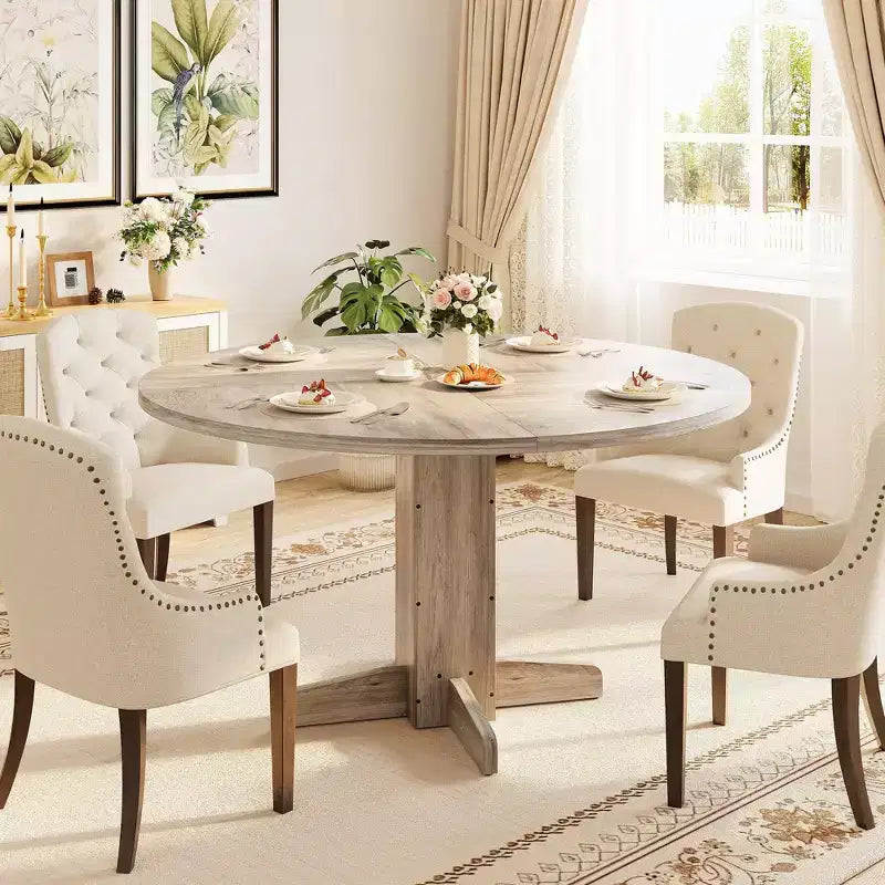 Tavolo da pranzo rotondo GustoWave da 47'' per 4-6 persone, tavolo da cucina rotondo stile rustico con base a piedistallo incrociato - Cucina, Sala da pranzo, Appartamento