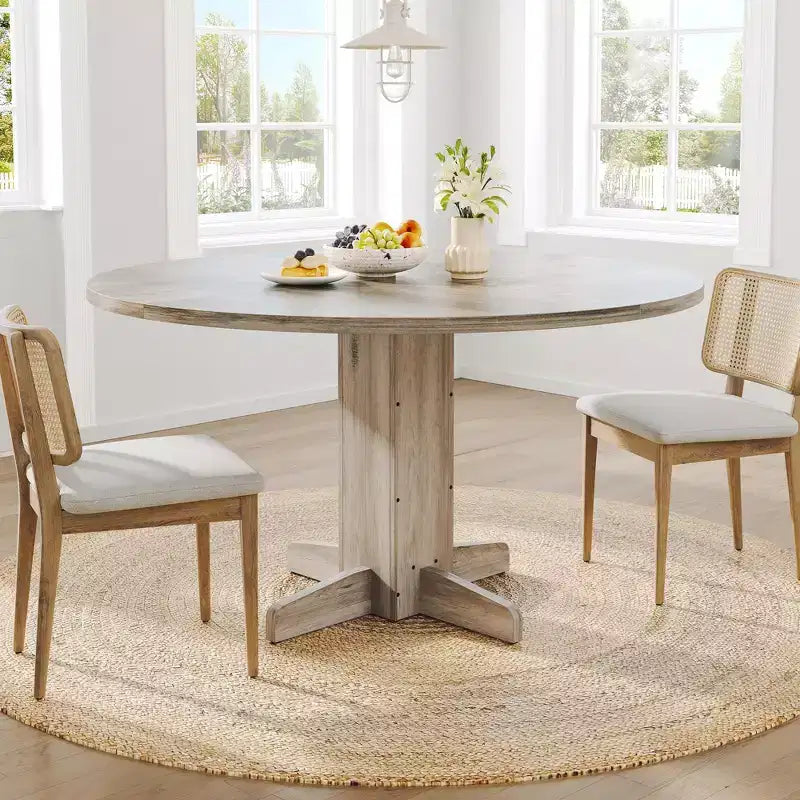 Tavolo da pranzo rotondo GustoWave da 47'' per 4-6 persone, tavolo da cucina rotondo stile rustico con base a piedistallo incrociato - Cucina, Sala da pranzo, Appartamento