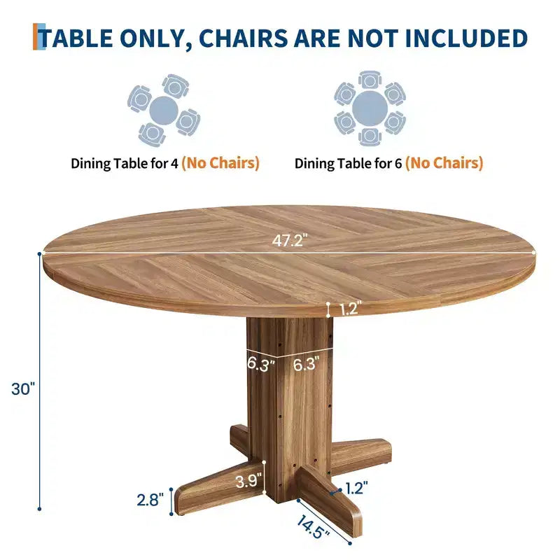 Tavolo da pranzo rotondo GustoWave da 47'' per 4-6 persone, tavolo da cucina rotondo stile rustico con base a piedistallo incrociato - Cucina, Sala da pranzo, Appartamento