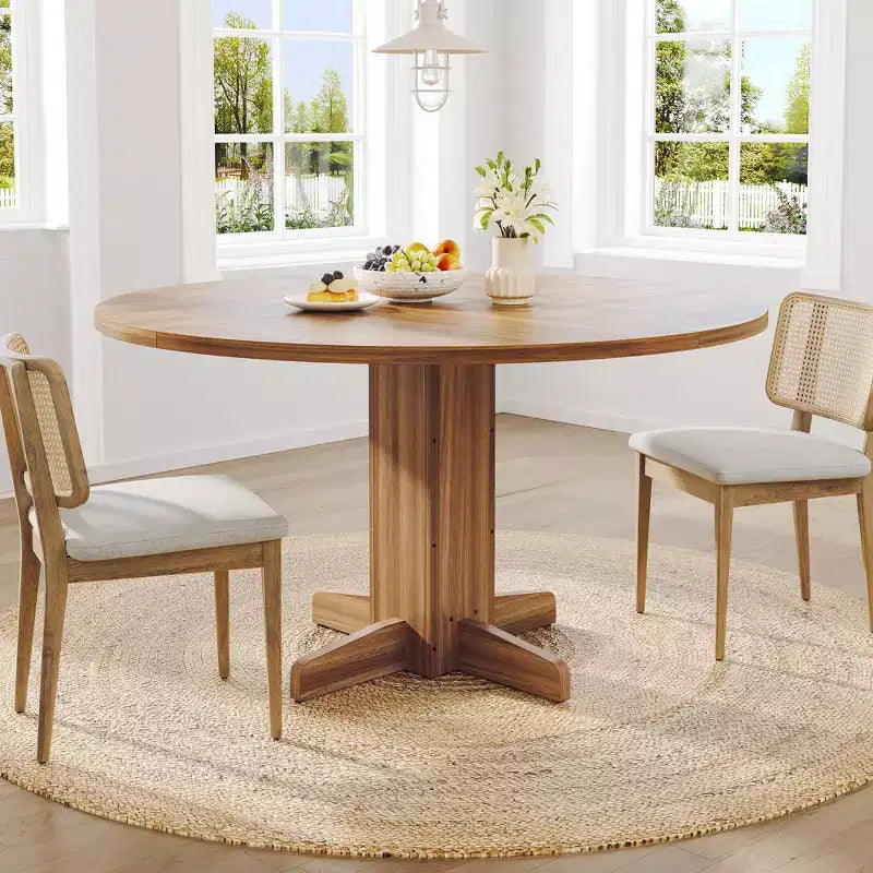 Tavolo da pranzo rotondo GustoWave da 47'' per 4-6 persone, tavolo da cucina rotondo stile rustico con base a piedistallo incrociato - Cucina, Sala da pranzo, Appartamento