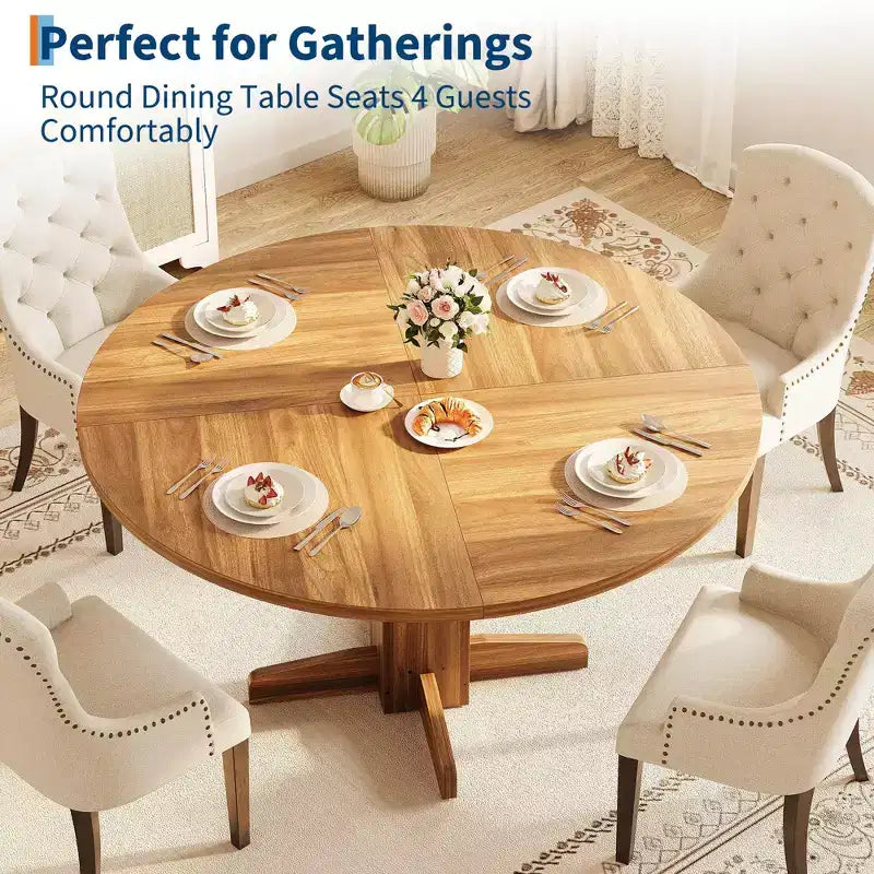 Tavolo da pranzo rotondo GustoWave da 47'' per 4-6 persone, tavolo da cucina rotondo stile rustico con base a piedistallo incrociato - Cucina, Sala da pranzo, Appartamento