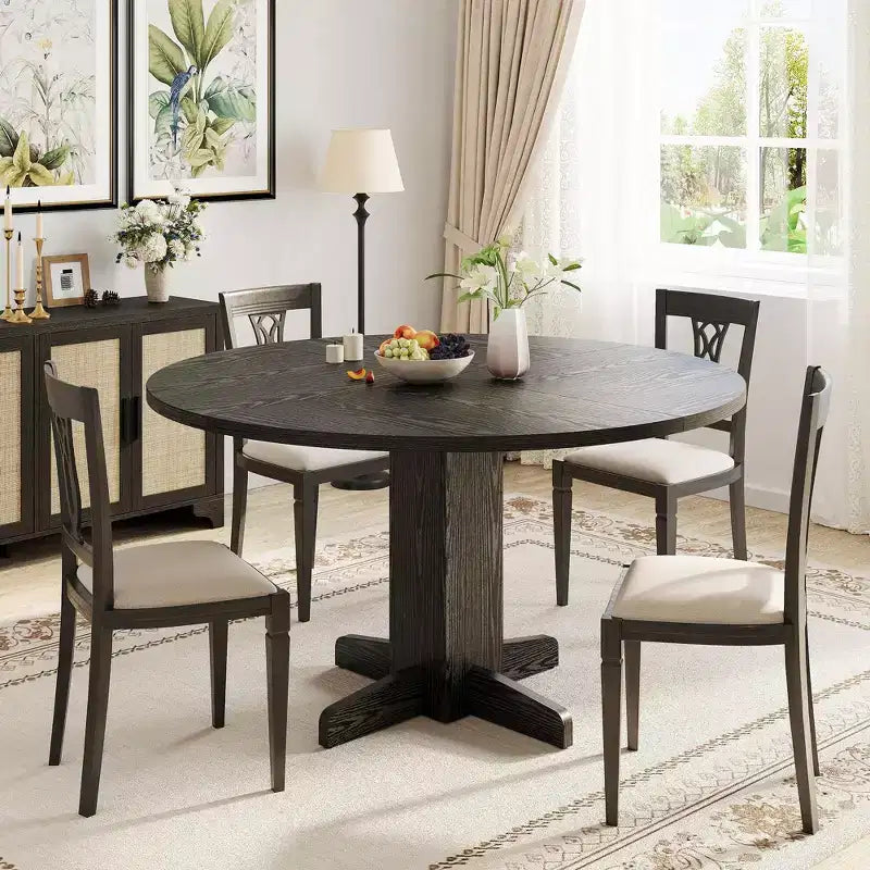 Tavolo da pranzo rotondo GustoWave da 47'' per 4-6 persone, tavolo da cucina rotondo stile rustico con base a piedistallo incrociato - Cucina, Sala da pranzo, Appartamento