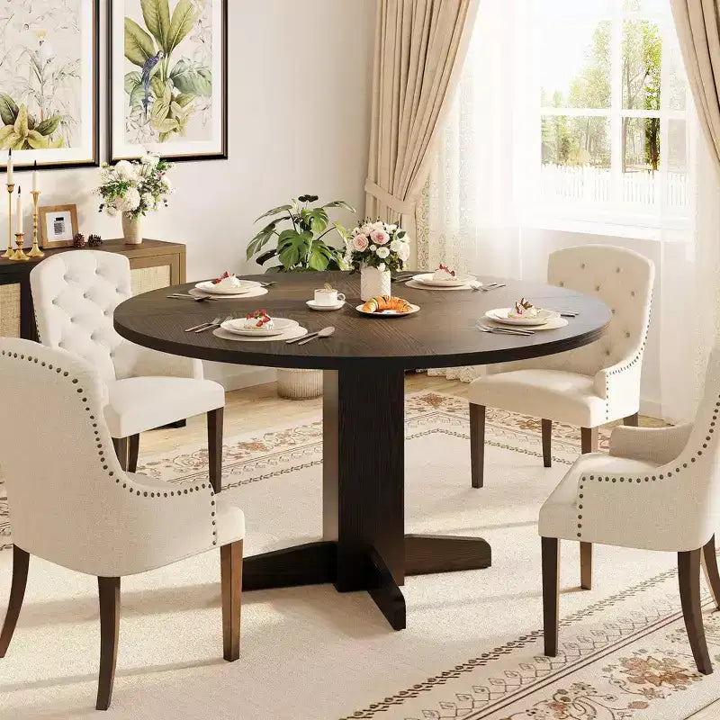 Tavolo da pranzo rotondo GustoWave da 47'' per 4-6 persone, tavolo da cucina rotondo stile rustico con base a piedistallo incrociato - Cucina, Sala da pranzo, Appartamento