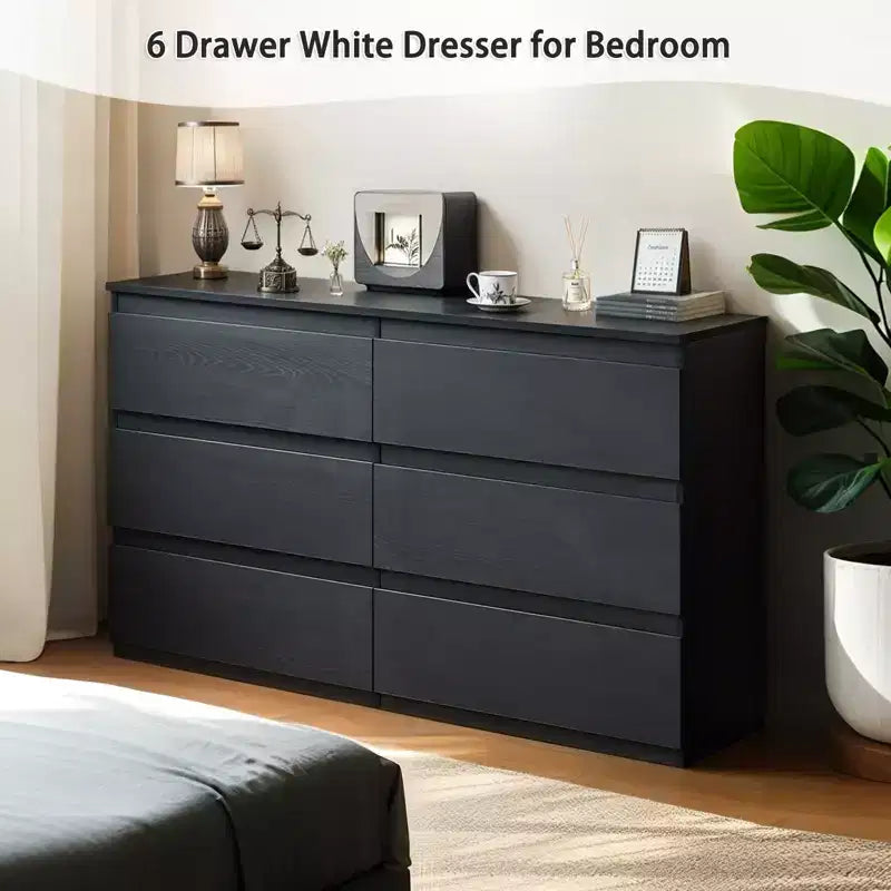 Cassettiera Nera JVNOXK6, Cassettiera Moderna per Camera da Letto con Piano d'Appoggio Spazioso, Armadietto in Legno con Maniglie Nascoste