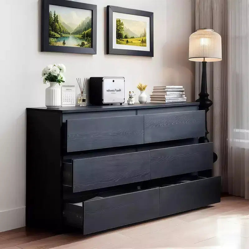 Cassettiera Nera JVNOXK6, Cassettiera Moderna per Camera da Letto con Piano d'Appoggio Spazioso, Armadietto in Legno con Maniglie Nascoste