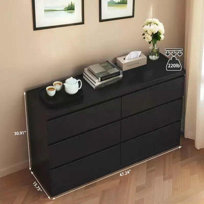 Cassettiera Nera JVNOXK6, Cassettiera Moderna per Camera da Letto con Piano d'Appoggio Spazioso, Armadietto in Legno con Maniglie Nascoste