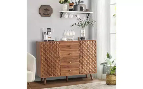 47.2 Inch Farmhouse Sideboard Buffet Cabinet with 4 Drawers & 2 Doors, Large Storage Cabinet for Kitchen, Dining Room & Living Room