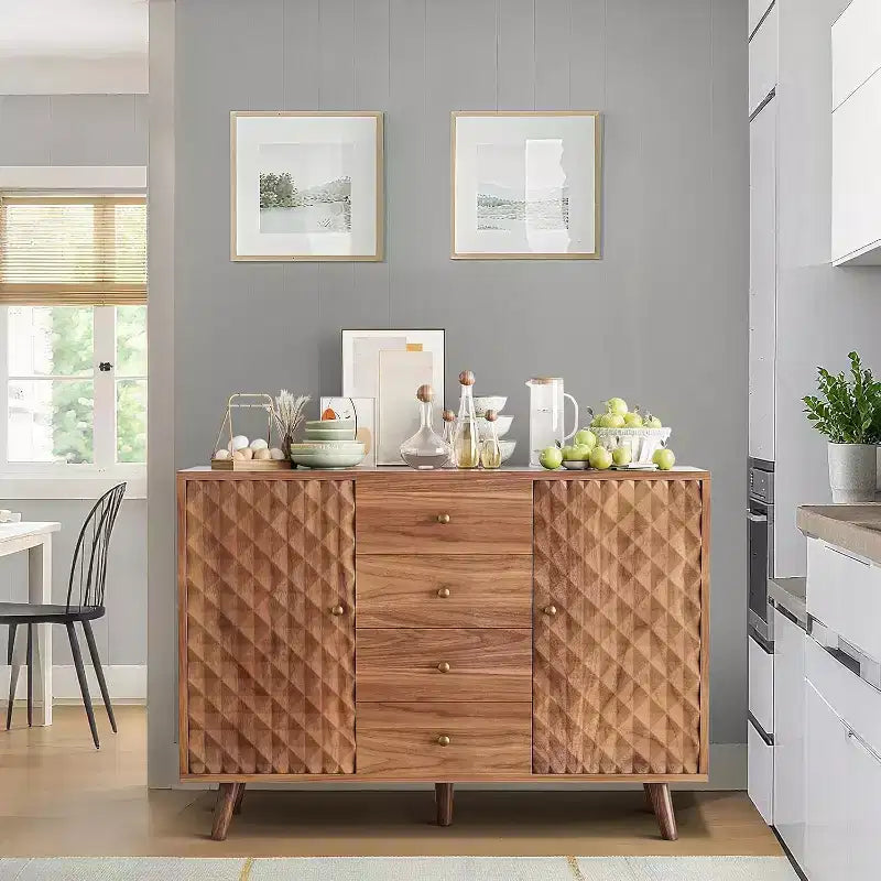 Mobile credenza a buffet da fattoria da 47,2 pollici con 4 cassetti e 2 ante, armadietto grande per cucina, sala da pranzo e soggiorno