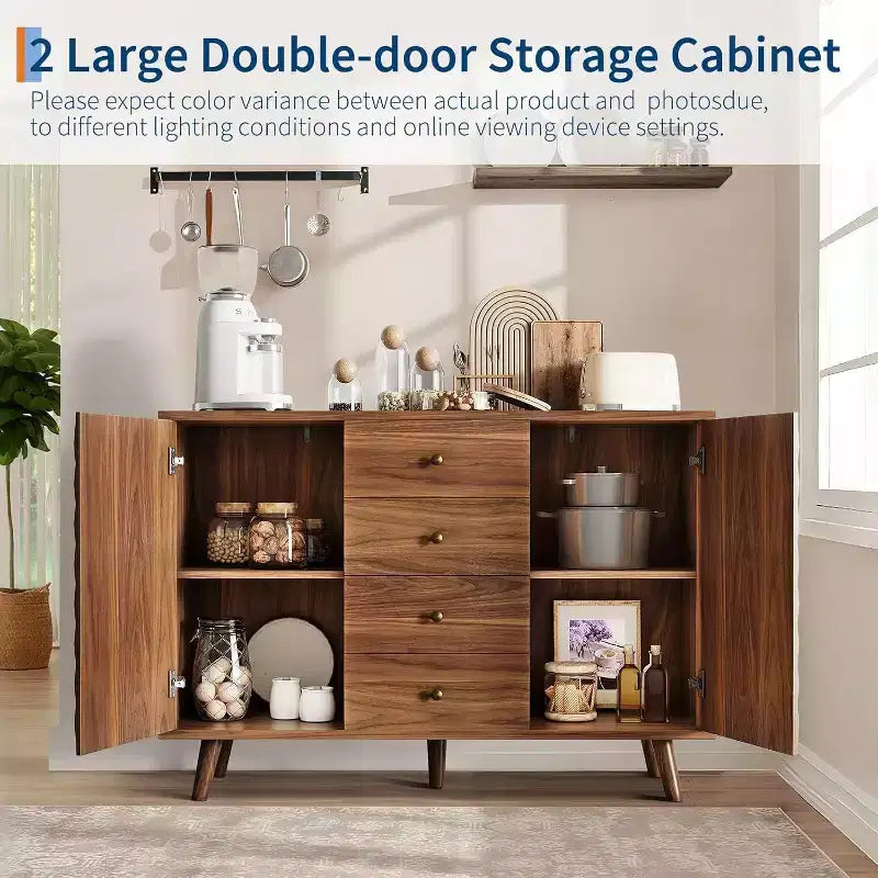 Mobile credenza a buffet da fattoria da 47,2 pollici con 4 cassetti e 2 ante, armadietto grande per cucina, sala da pranzo e soggiorno