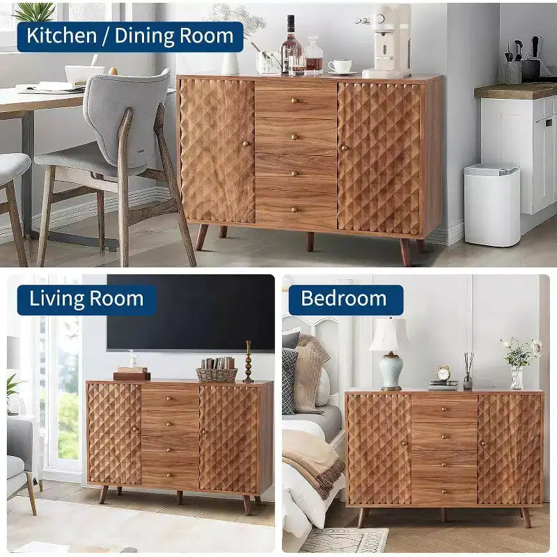 Mobile credenza a buffet da fattoria da 47,2 pollici con 4 cassetti e 2 ante, armadietto grande per cucina, sala da pranzo e soggiorno