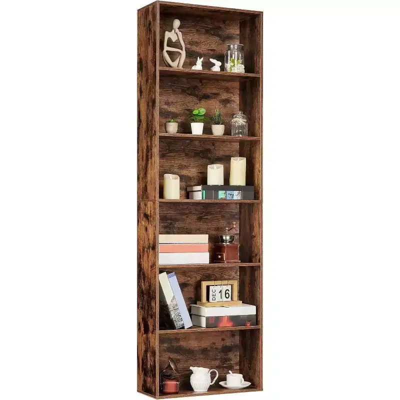 Libreria aperta a 6 livelli, Scaffali per libri rustici in stile colonico, Ampia organizzazione per lo stoccaggio, Organizza l'ufficio, Costruzione durevole e resistente, Facile montaggio