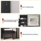 Acekool Tavolo da trucco nero con specchio scorrevole, illuminazione regolabile, presa di corrente e cassetti per la camera da letto