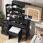 Acekool Tavolo da trucco nero con specchio scorrevole, illuminazione regolabile, presa di corrente e cassetti per la camera da letto