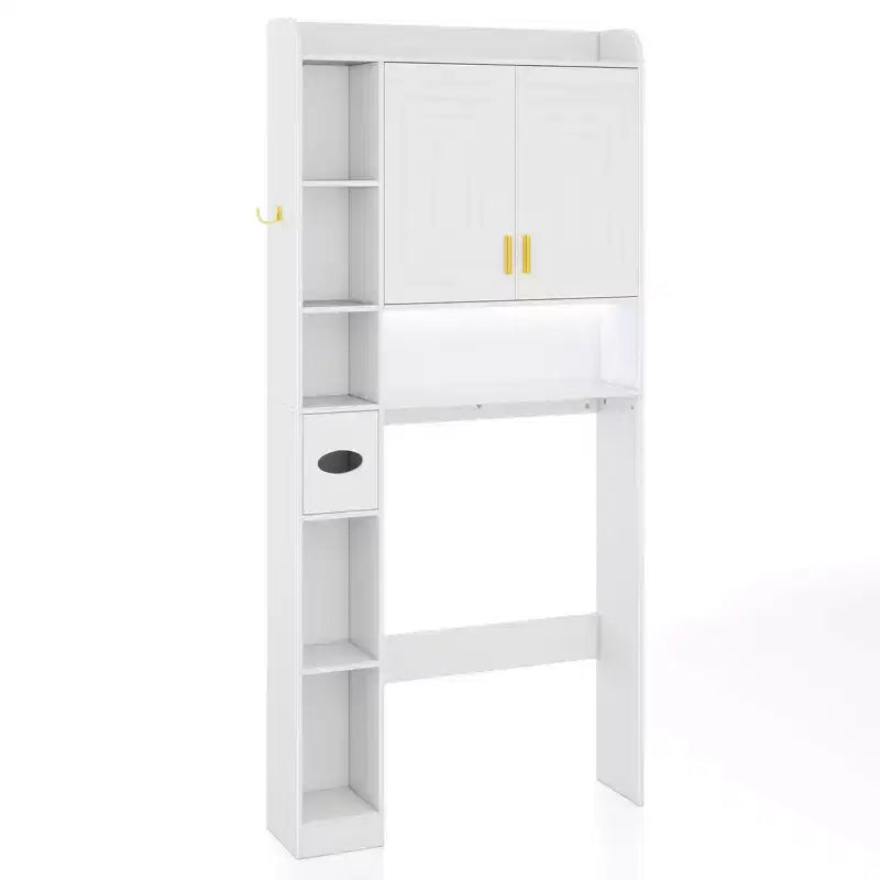 Armadietto sopra il WC Costway con ripiani autoportanti e armadietto a 2 ante sopra il WC, bianco/marrone/grigio