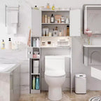 Armadietto sopra il WC Costway con ripiani autoportanti e armadietto a 2 ante sopra il WC, bianco/marrone/grigio