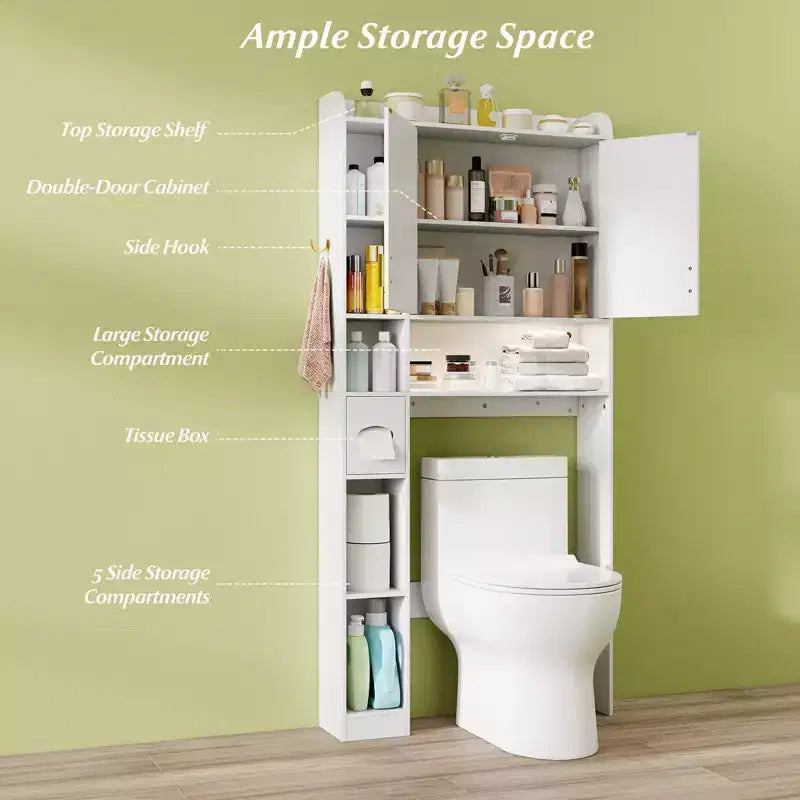 Armadietto sopra il WC Costway con ripiani autoportanti e armadietto a 2 ante sopra il WC, bianco/marrone/grigio
