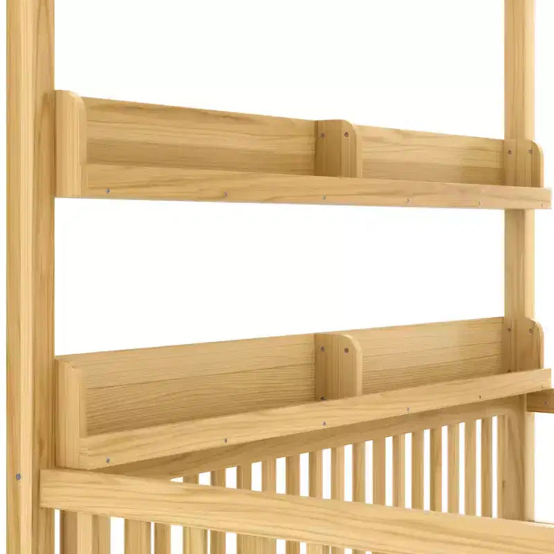 Letto Zeus & Ruta in Legno Massello con Baldacchino, Sponde di Protezione e Scaffali per Bambini - Nessuna Rete a Molle Necessaria