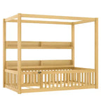 Letto Zeus & Ruta in Legno Massello con Baldacchino, Sponde di Protezione e Scaffali per Bambini - Nessuna Rete a Molle Necessaria