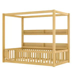 Letto Zeus & Ruta in Legno Massello con Baldacchino, Sponde di Protezione e Scaffali per Bambini - Nessuna Rete a Molle Necessaria