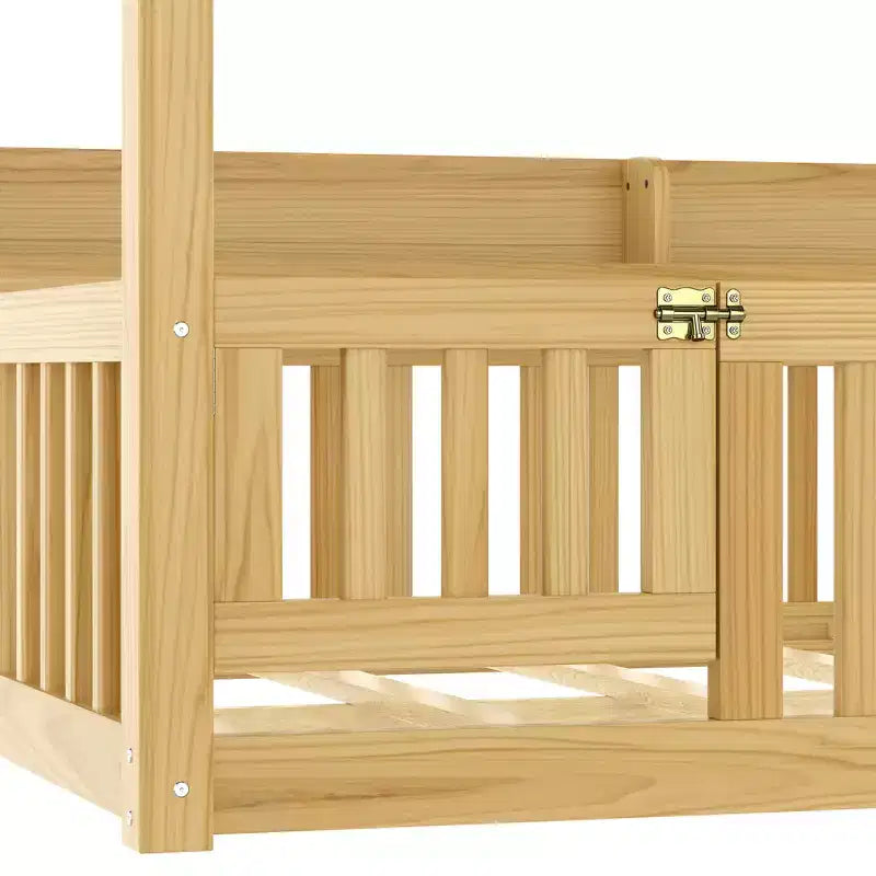 Letto Zeus & Ruta in Legno Massello con Baldacchino, Sponde di Protezione e Scaffali per Bambini - Nessuna Rete a Molle Necessaria