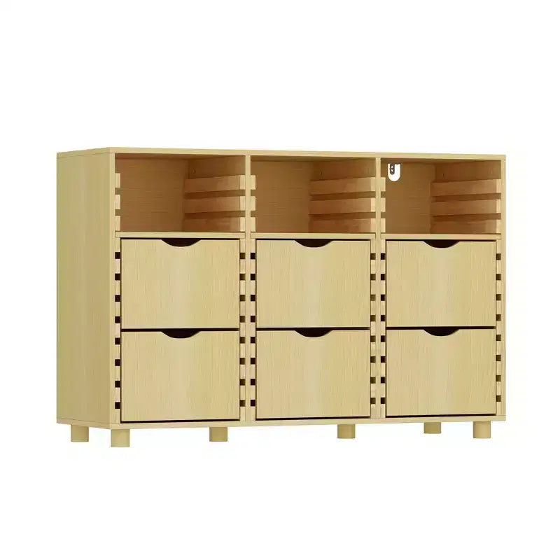 Hitow Mobile Contenitore a Buffet da Fattoria Regolabile con 6 Cassetti, Credenza con Listelli in Legno Massello per Cucina e Sala da Pranzo, Soluzione di Archiviazione per Dispensa