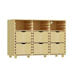 Hitow Mobile Contenitore a Buffet da Fattoria Regolabile con 6 Cassetti, Credenza con Listelli in Legno Massello per Cucina e Sala da Pranzo, Soluzione di Archiviazione per Dispensa