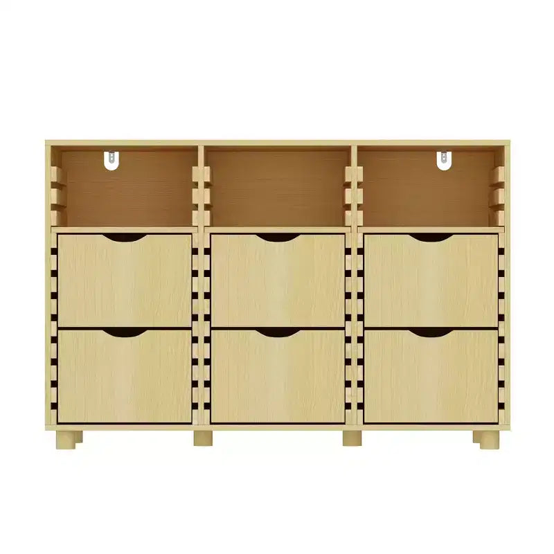 Hitow Mobile Contenitore a Buffet da Fattoria Regolabile con 6 Cassetti, Credenza con Listelli in Legno Massello per Cucina e Sala da Pranzo, Soluzione di Archiviazione per Dispensa
