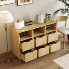 Hitow Mobile Contenitore a Buffet da Fattoria Regolabile con 6 Cassetti, Credenza con Listelli in Legno Massello per Cucina e Sala da Pranzo, Soluzione di Archiviazione per Dispensa