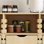 Hitow Mobile Contenitore a Buffet da Fattoria Regolabile con 6 Cassetti, Credenza con Listelli in Legno Massello per Cucina e Sala da Pranzo, Soluzione di Archiviazione per Dispensa