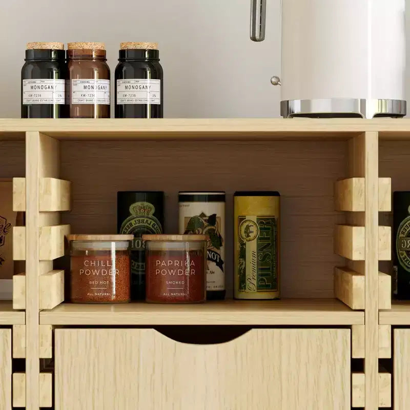 Hitow Mobile Contenitore a Buffet da Fattoria Regolabile con 6 Cassetti, Credenza con Listelli in Legno Massello per Cucina e Sala da Pranzo, Soluzione di Archiviazione per Dispensa