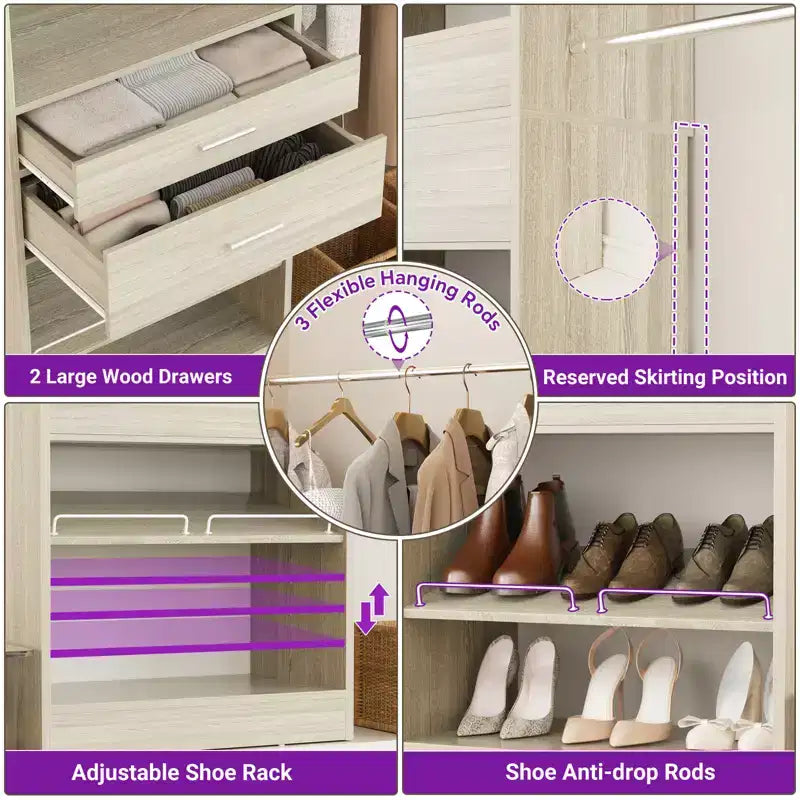 Organizzatore per armadio Besiost da 2,4 metri con asta appendiabiti estensibile, sistema per armadio in legno con cassetto