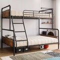 Metal Bunk Bed Twin Over Full Size with Angled Ladder, High Guardrail, Heavy Duty Bunk Bed Frame with Metal Slats, Smooth Rounded Edges,Vintage Brown