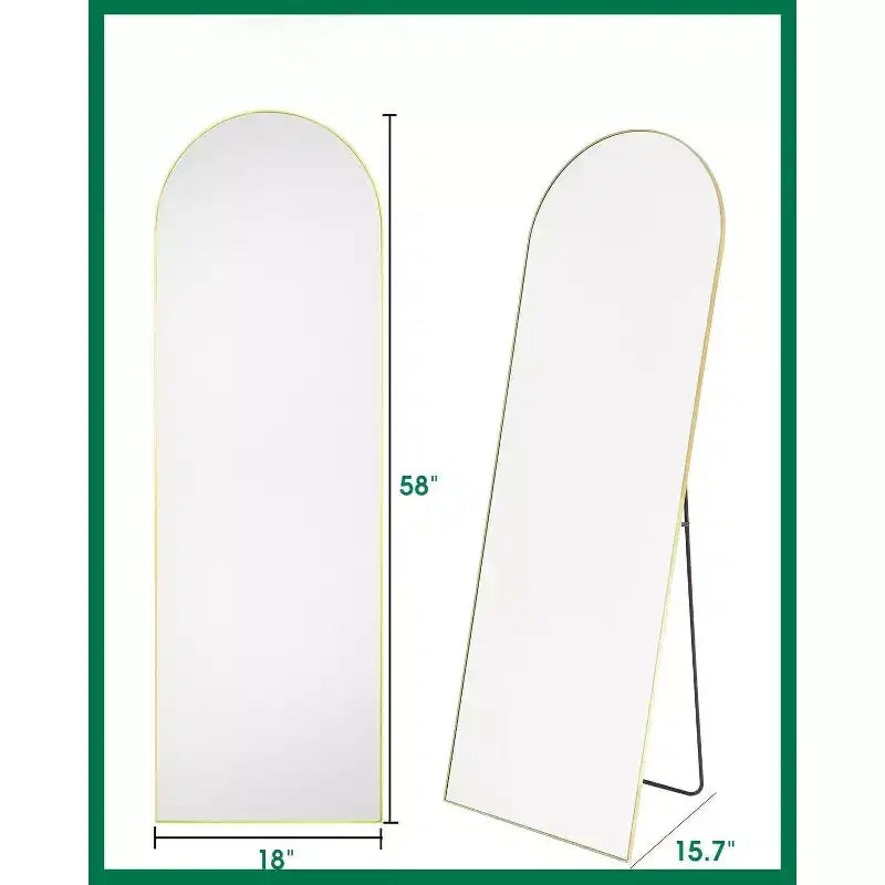 Specchio da Terra Ad Arco a Figura Intera 58x18, Dorato, da Parete per Camera da Letto o Spogliatoio