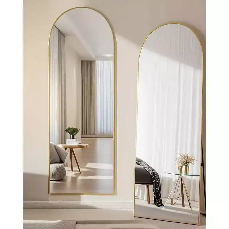Specchio da Terra Ad Arco a Figura Intera 58x18, Dorato, da Parete per Camera da Letto o Spogliatoio