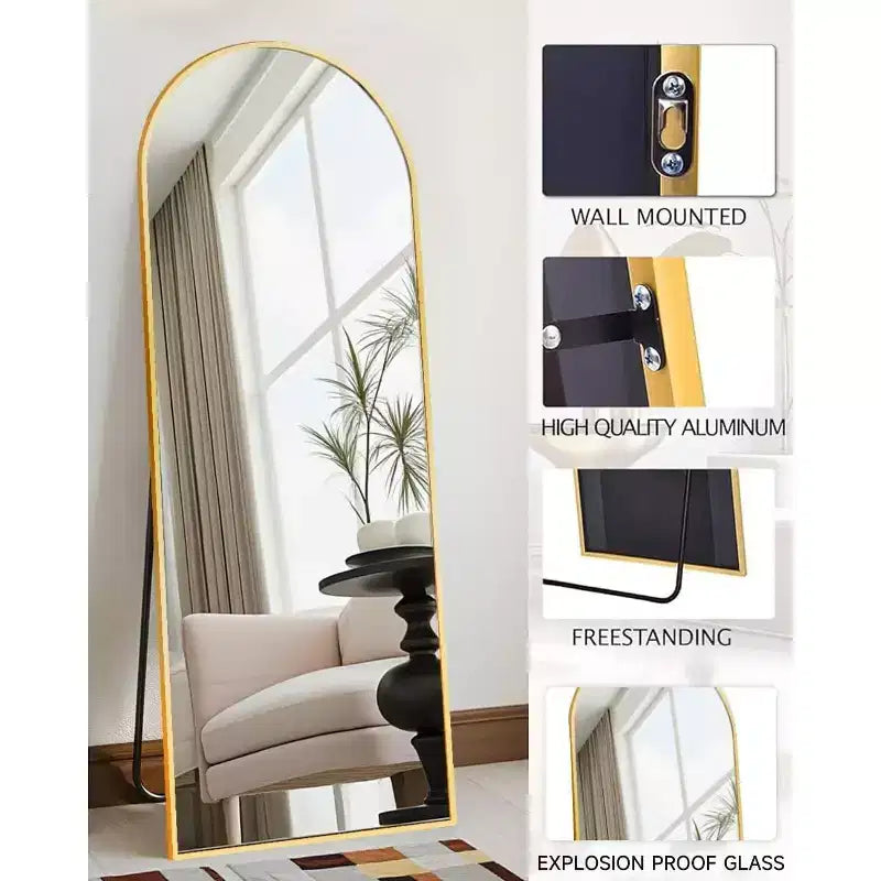 Specchio da Terra Ad Arco a Figura Intera 58x18, Dorato, da Parete per Camera da Letto o Spogliatoio