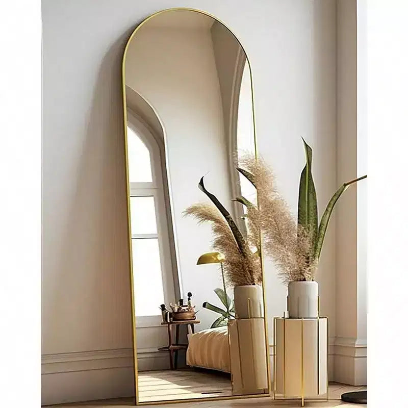 Specchio da Terra Ad Arco a Figura Intera 58x18, Dorato, da Parete per Camera da Letto o Spogliatoio
