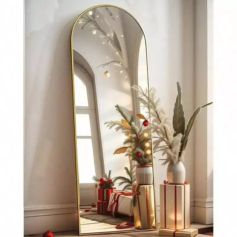 Specchio da Terra Ad Arco a Figura Intera 58x18, Dorato, da Parete per Camera da Letto o Spogliatoio