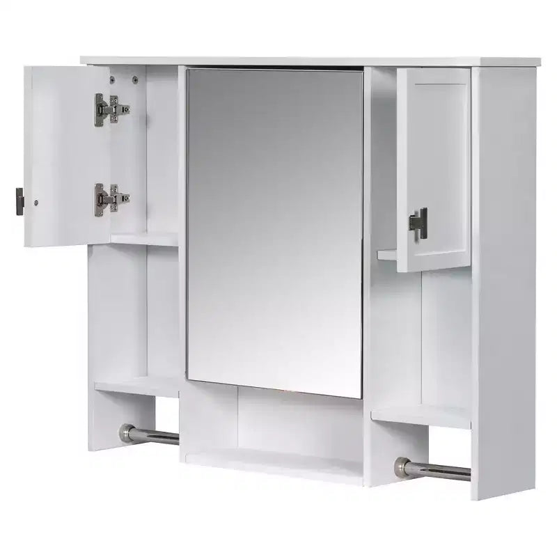 Mobiletto da bagno 35" x 28" con specchio e portasciugamani, armadietto a muro da bagno, pensile in legno, armadietti dei medicinali